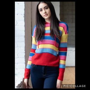🌈 Red Rainbow Striped Hoodie Sweater